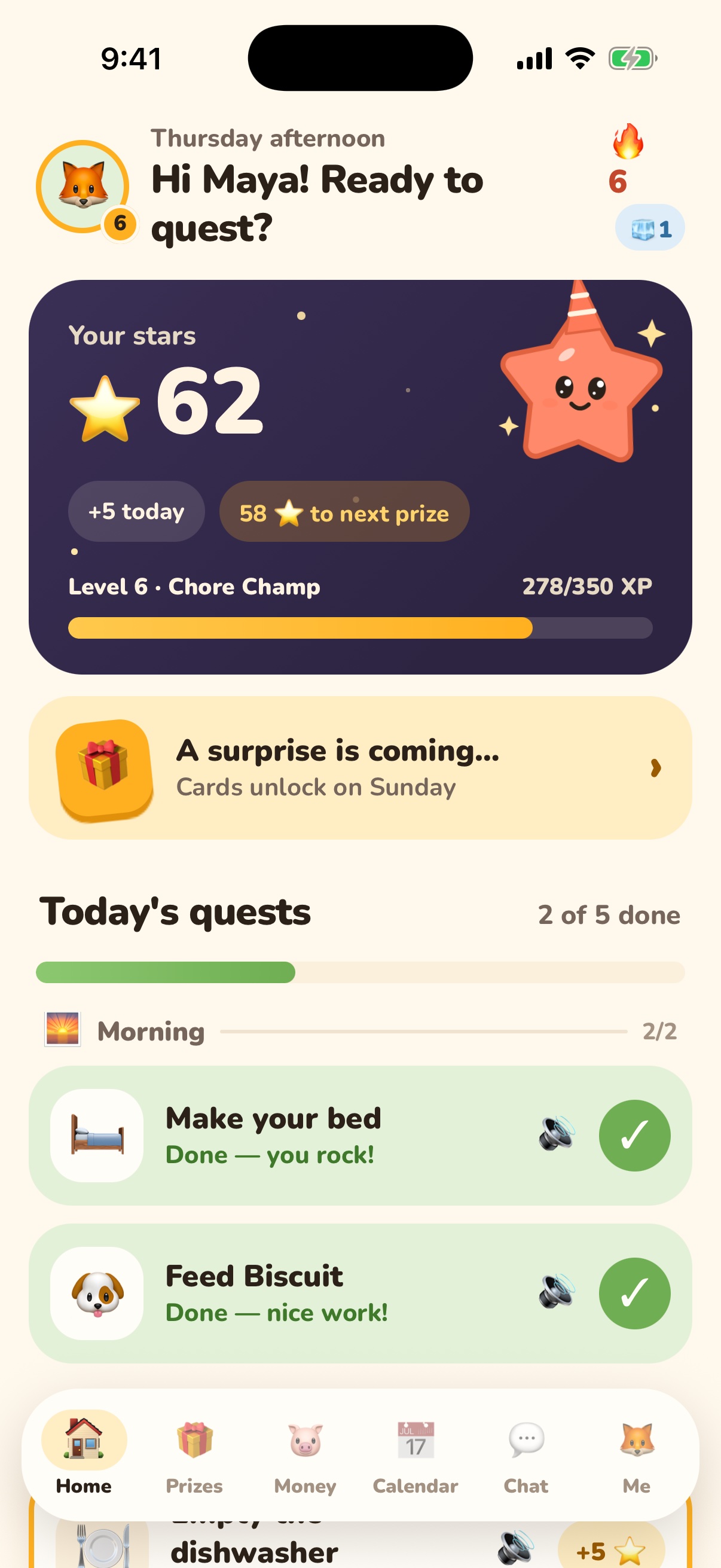 FamQuest app — today's quests and stars