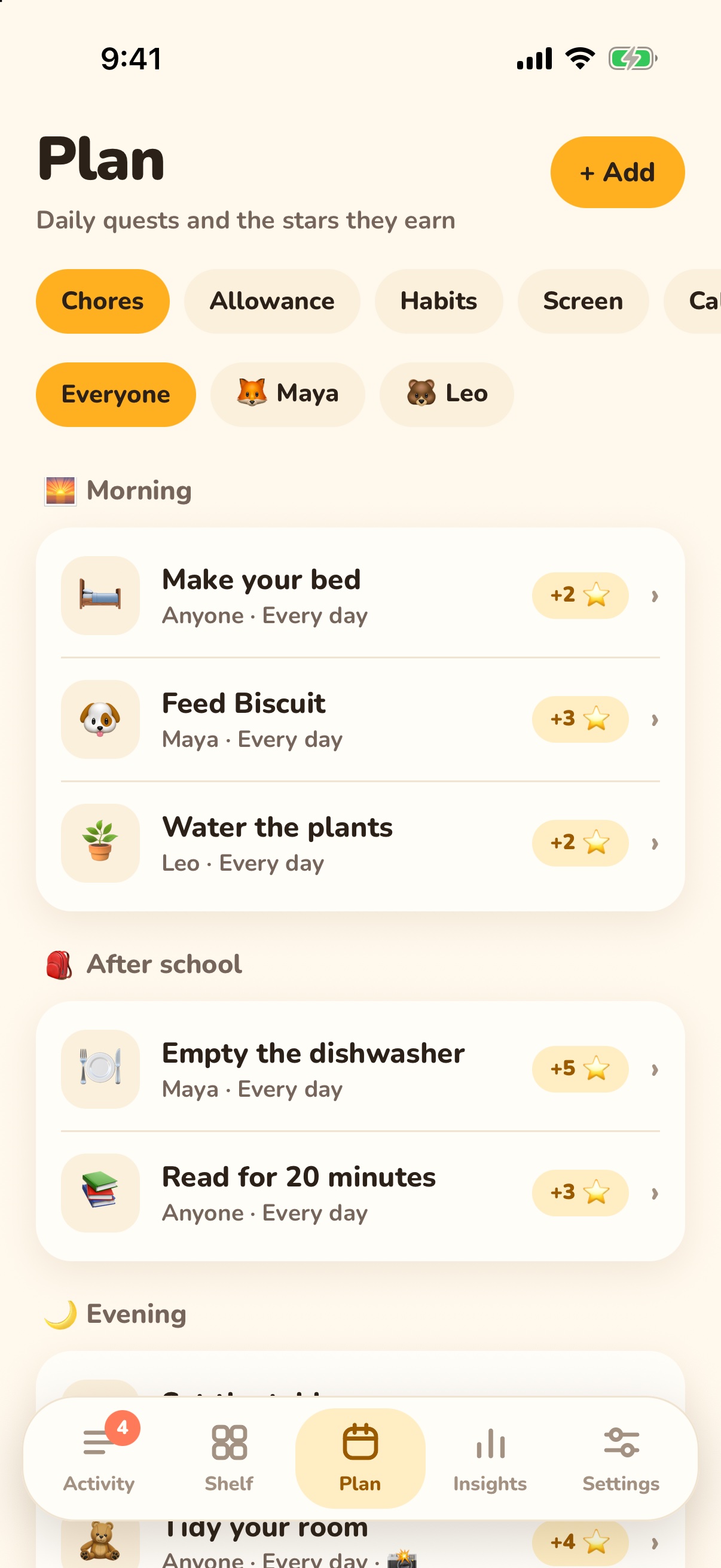 Parent view - plan daily quests